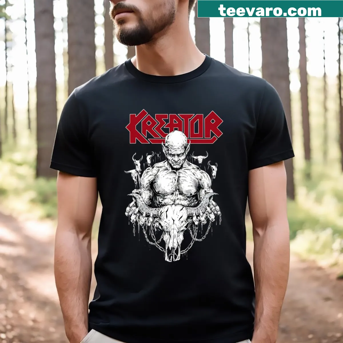 Illustrated tree design on T-shirt for Kreator band fans — on a men's t-shirt