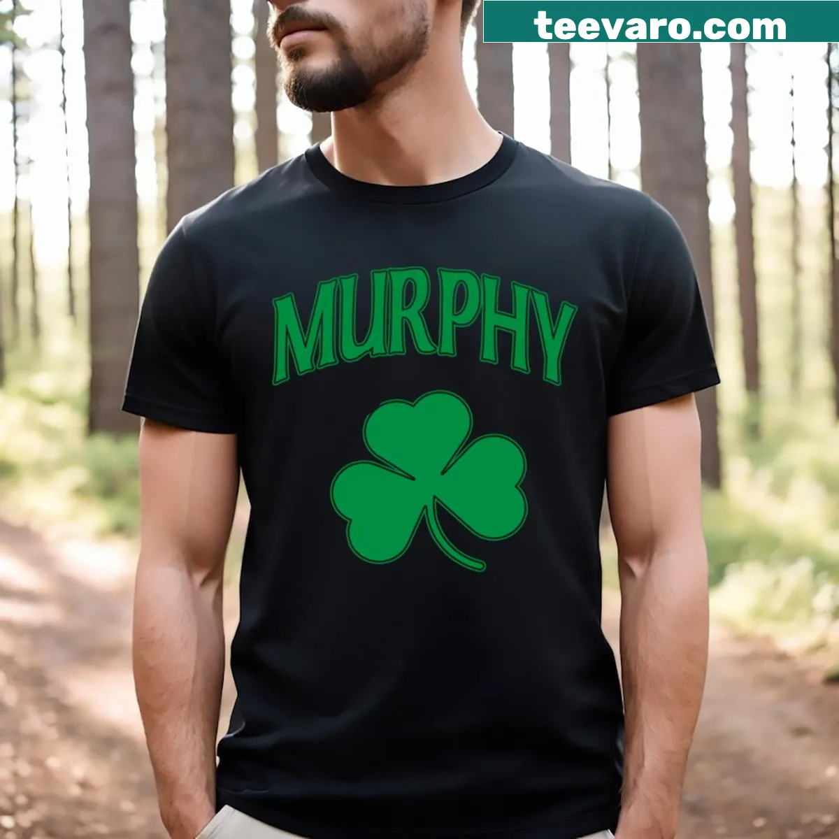 Vintage-style T-shirt with shamrock and Murphy family name — on a men's t-shirt