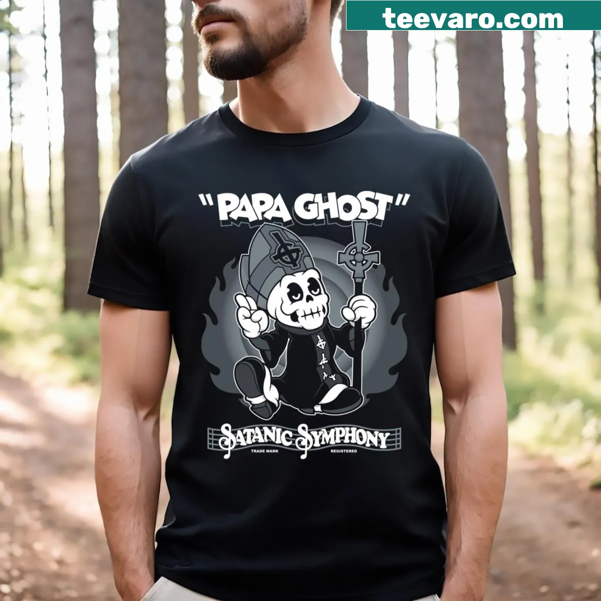 Vintage cartoon ghost graphic with whimsical details — on a men's t-shirt