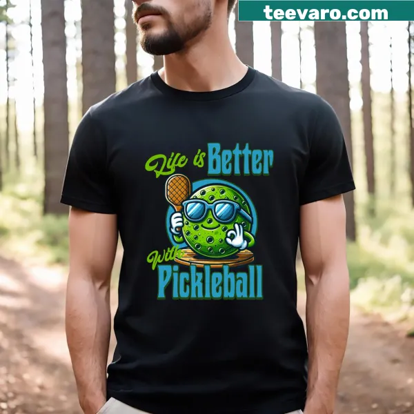 Cartoon design related to pickleball on a t-shirt