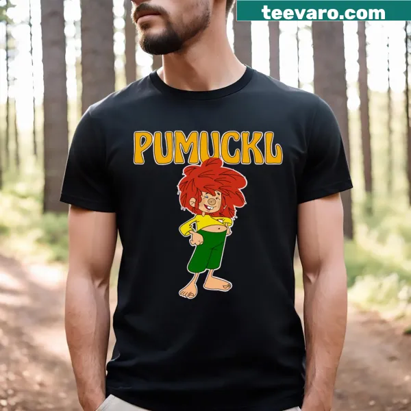 T-shirt featuring illustrations of the whimsical character Pumuckl