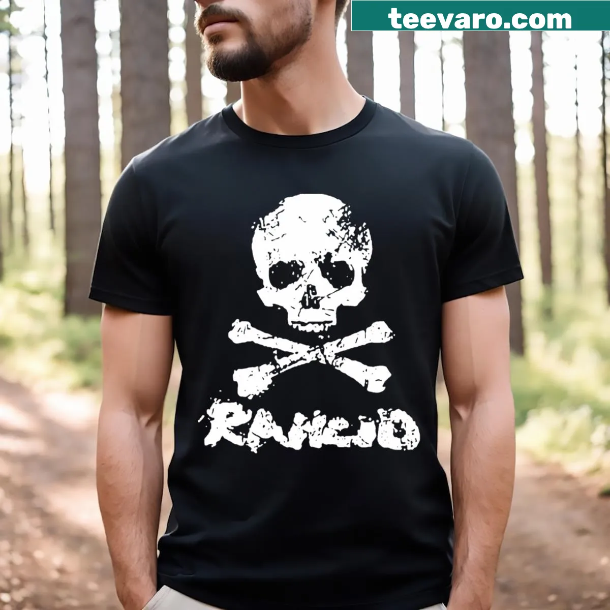Bold Rancid punk rock band t-shirt with striking typography — on a men's t-shirt