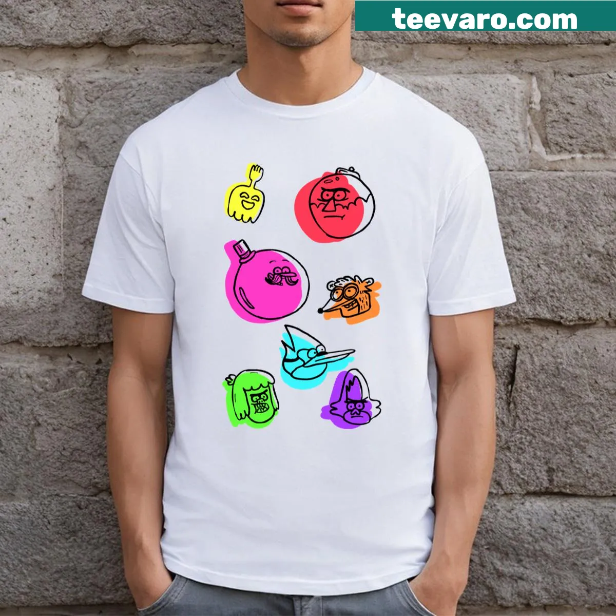 T-shirt illustrating characters from Regular Show — on a men's t-shirt