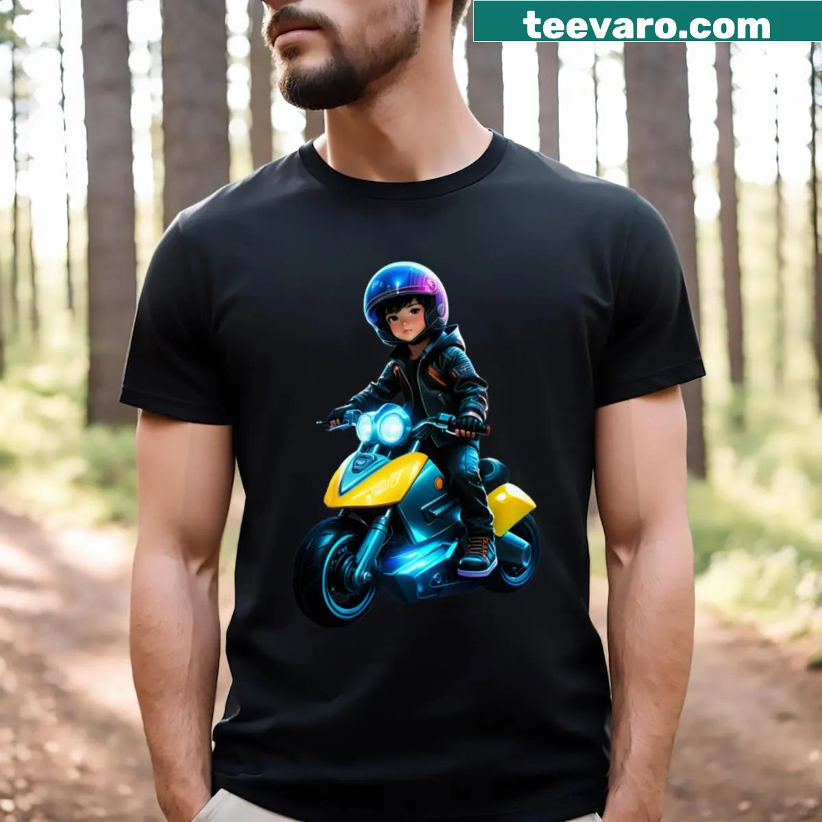 Dynamic Riding The Streets At Night graphic T-shirt — on a men's t-shirt