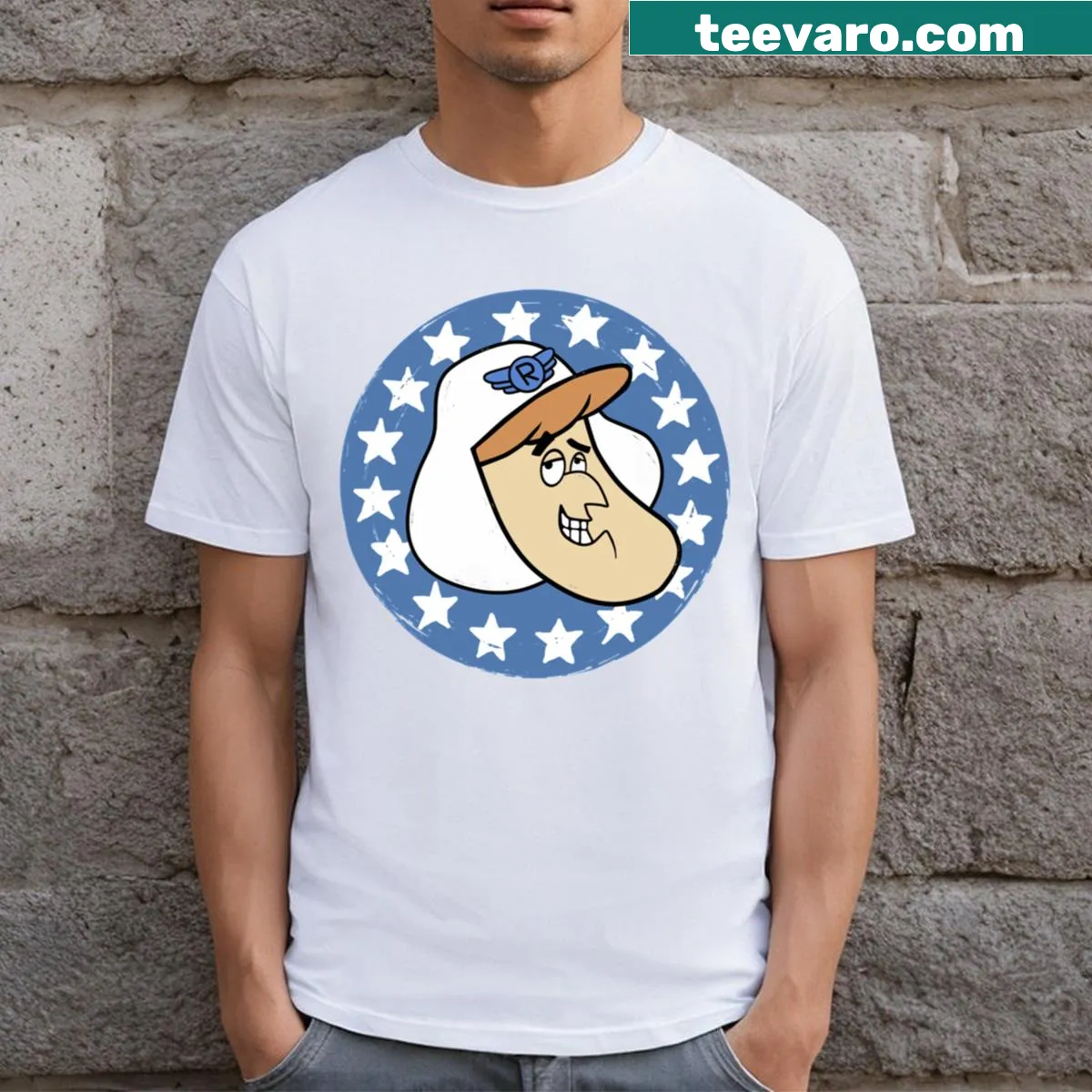 Roger Ramjet graphic T-shirt celebrating classic animation — on a men's t-shirt