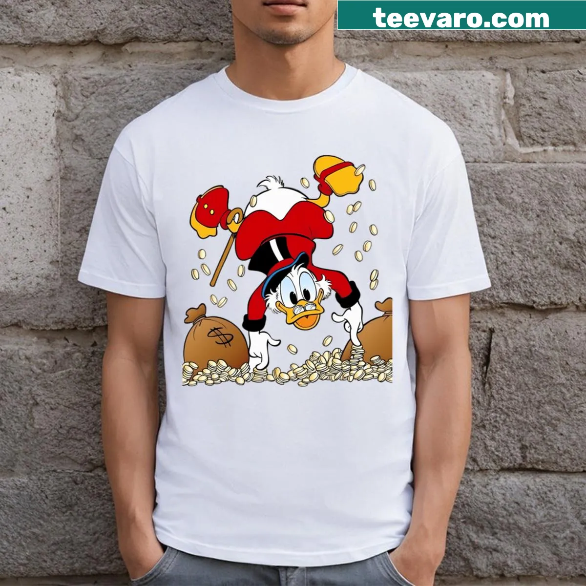 Cartoon Scrooge McDuck design on a T-shirt — on a men's t-shirt