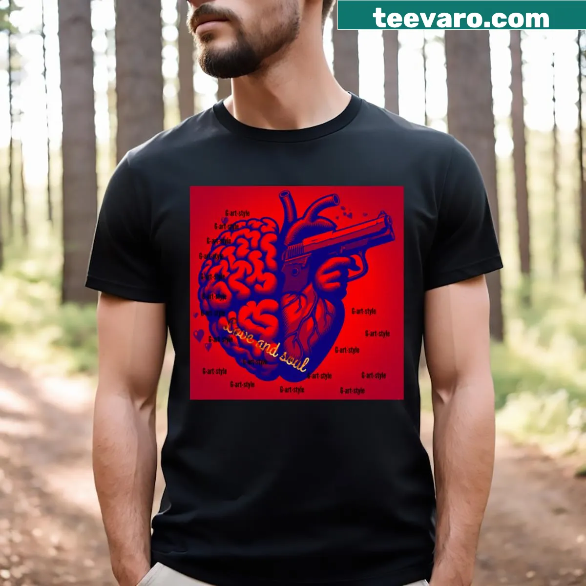 Graphic T-shirt showcasing the concept of soul and brain — on a men's t-shirt