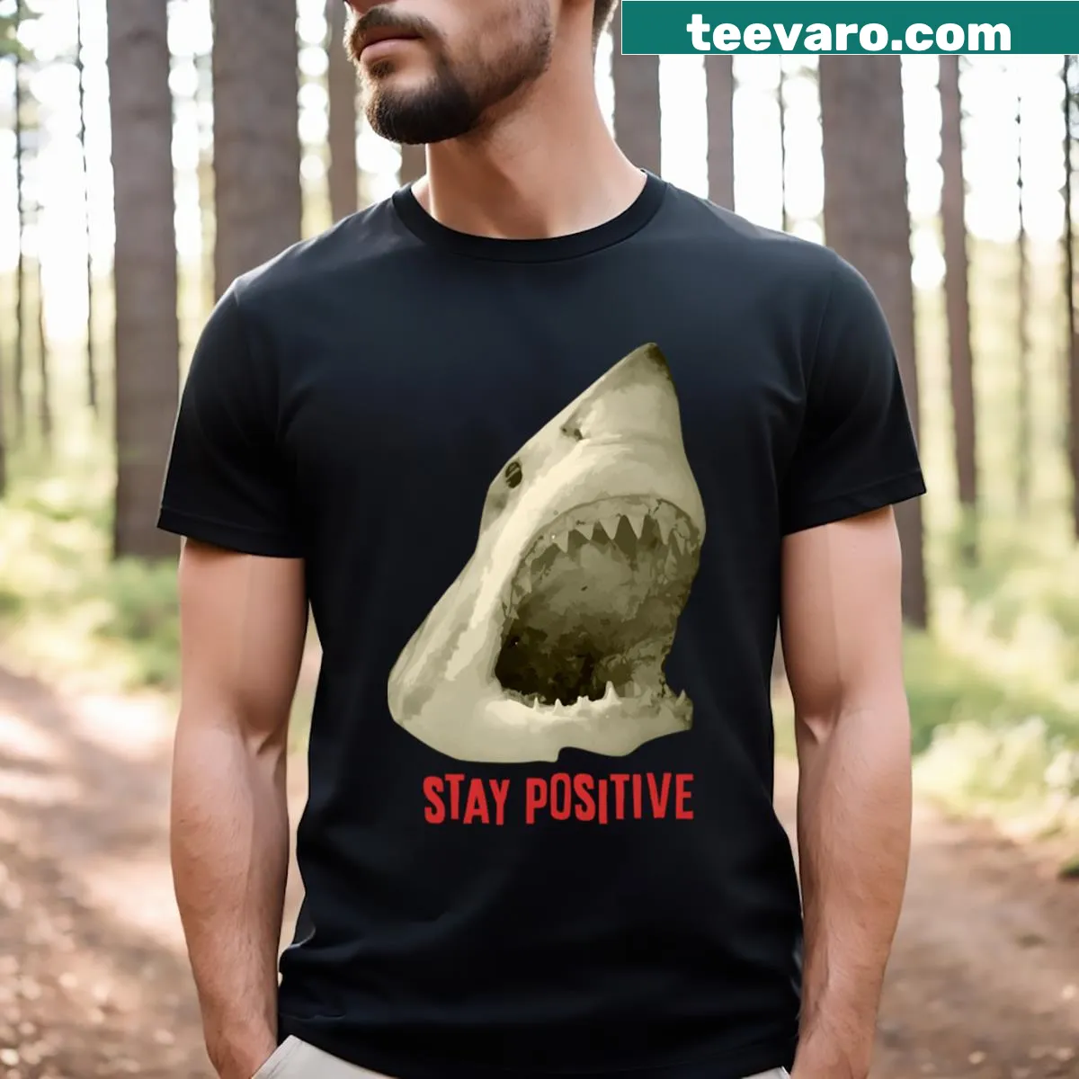 Text T-shirt with the phrase 'Stay Positive' prominently displayed — on a men's t-shirt