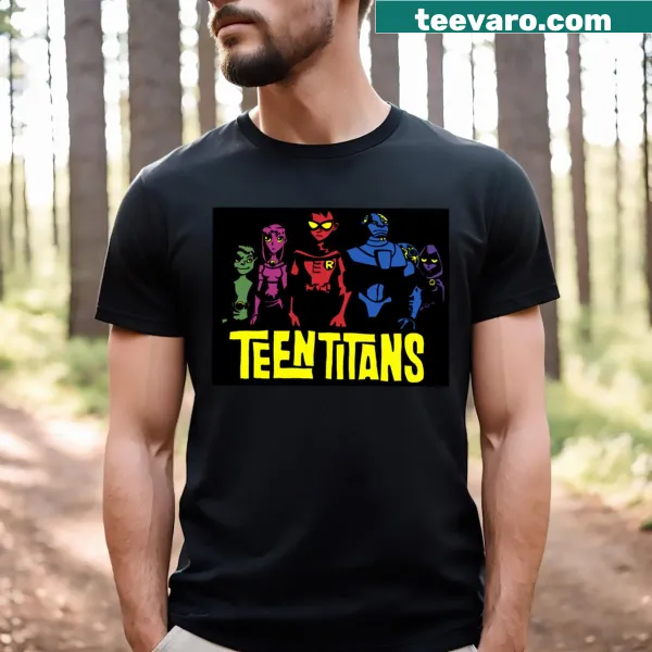 Minimalist silhouette design of Teen Titans on a t-shirt