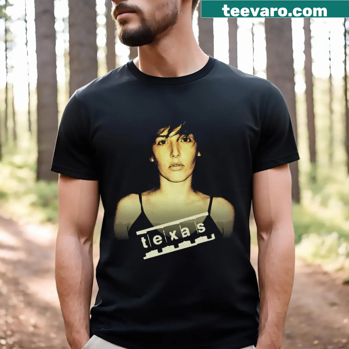 Badge emblem T-shirt for Texas band enthusiasts — on a men's t-shirt
