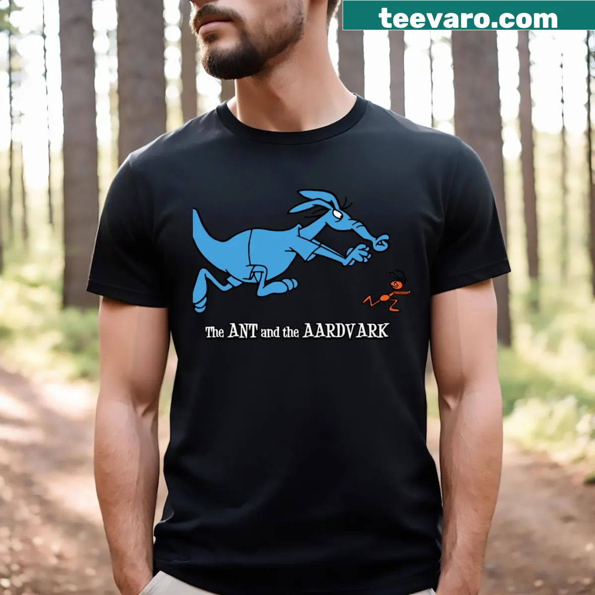 Illustration of The Ant and The Aardvark characters on a t-shirt — on a men's t-shirt
