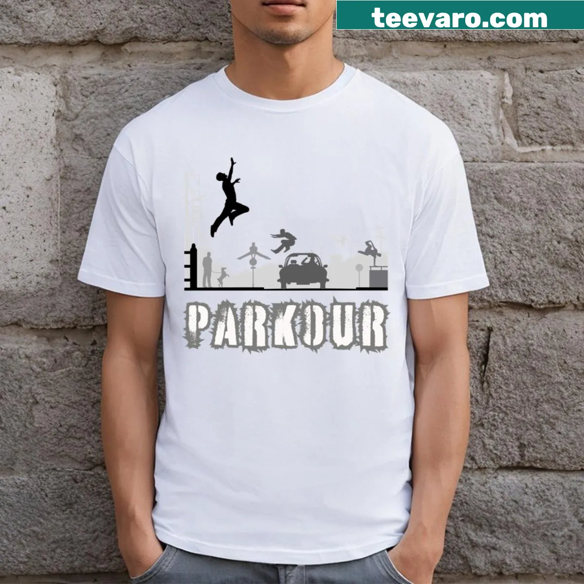 Retro vintage design celebrating parkour on a t-shirt — on a men's t-shirt