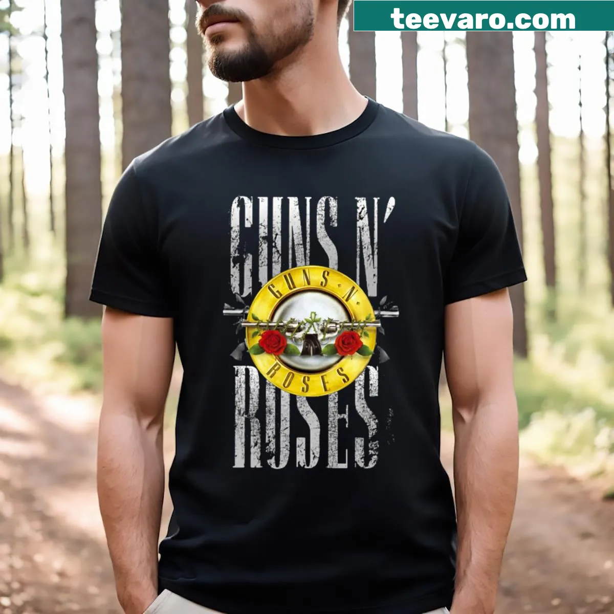 Golden flat badge typography design T-shirt. — on a men's t-shirt