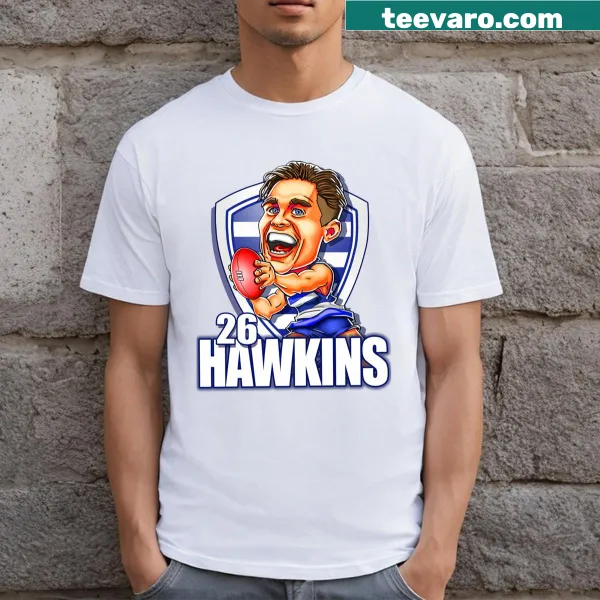 Cartoon design of Tom Hawkins for AFL t-shirt.