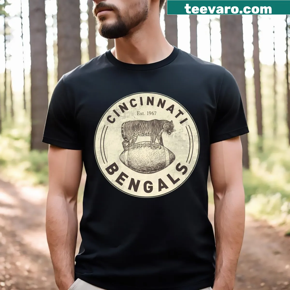 Vintage Bengals graphic tee celebrating Cincinnati Bengals — on a men's t-shirt