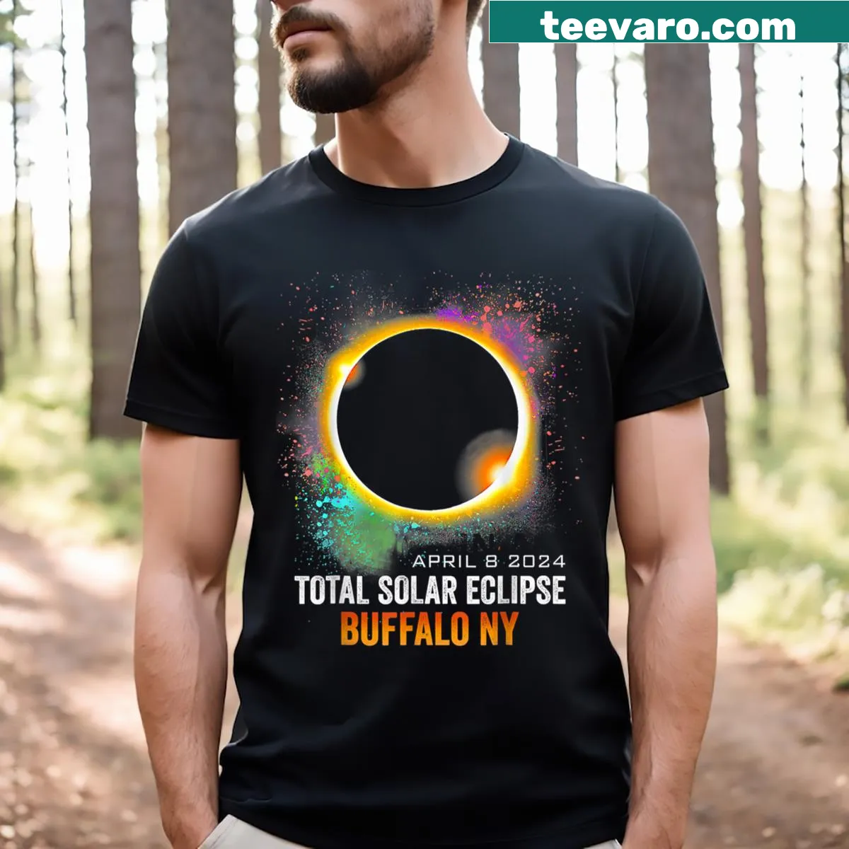 T-shirt celebrating the 2024 solar eclipse — on a men's t-shirt