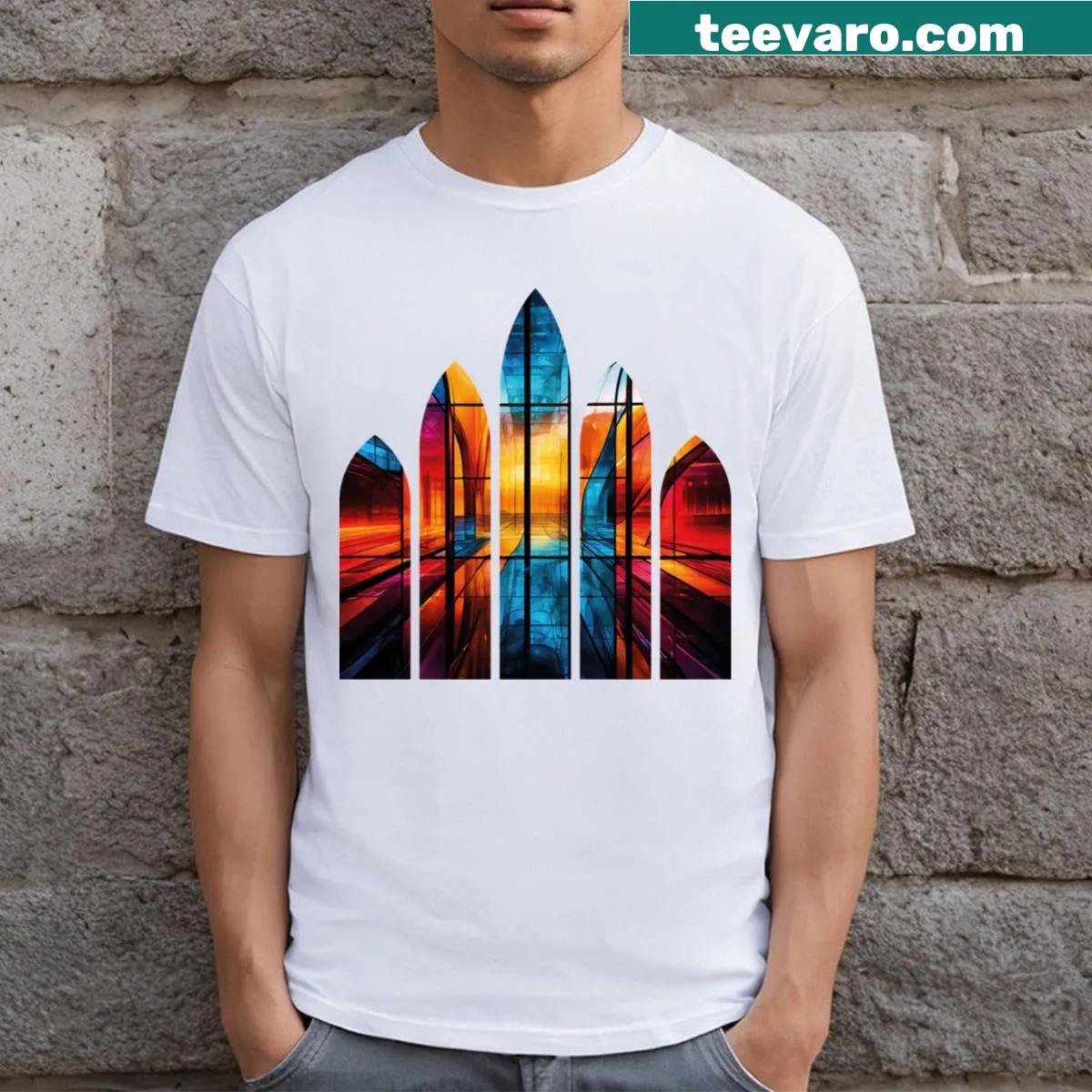 Abstract T-shirt featuring a modern design of glasses — on a men's t-shirt