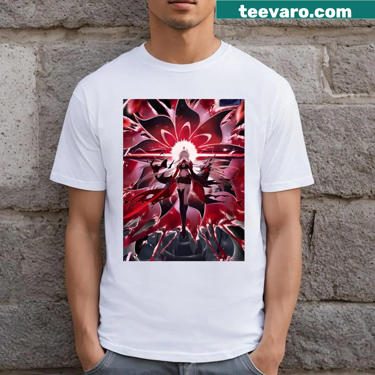 Illustration of Acheron from Honkai Star Rail on a t-shirt — on a men's t-shirt
