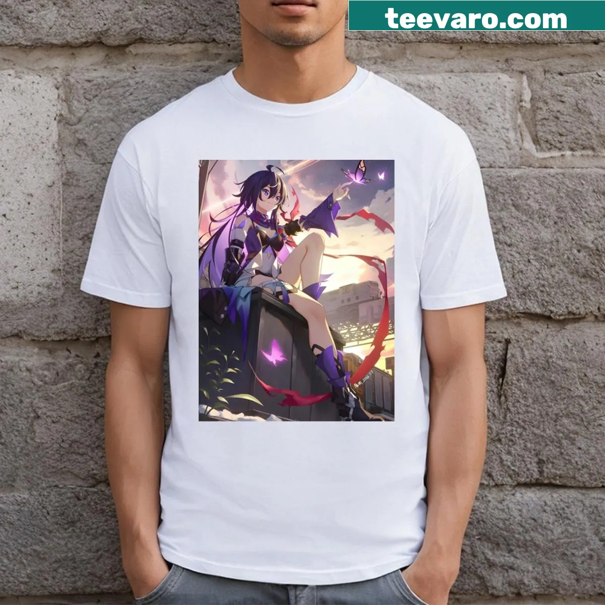 T-shirt featuring cover image of Acheron from Honkai Star Rail — on a men's t-shirt