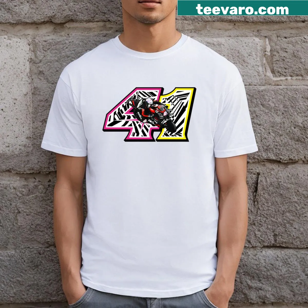 T-shirt featuring the number '41' in bold typography for Aleix Espargaro — on a men's t-shirt