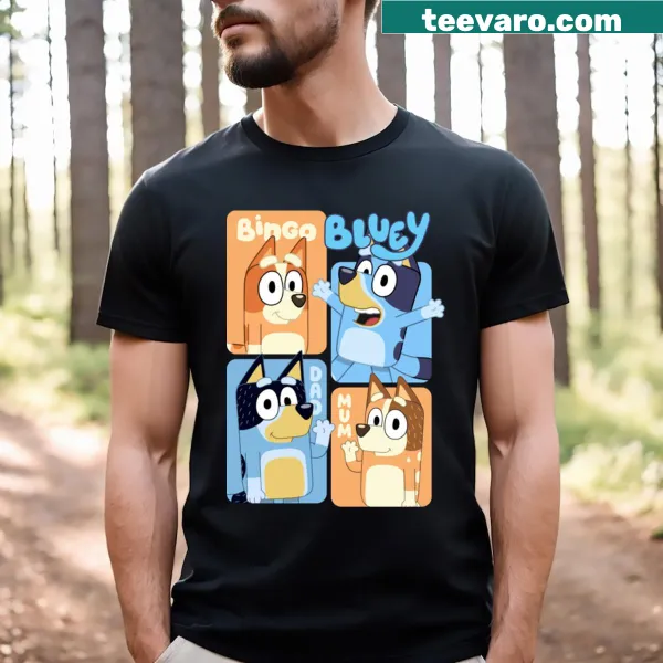 Illustrated Bingo from Bluey on a kids' T-shirt