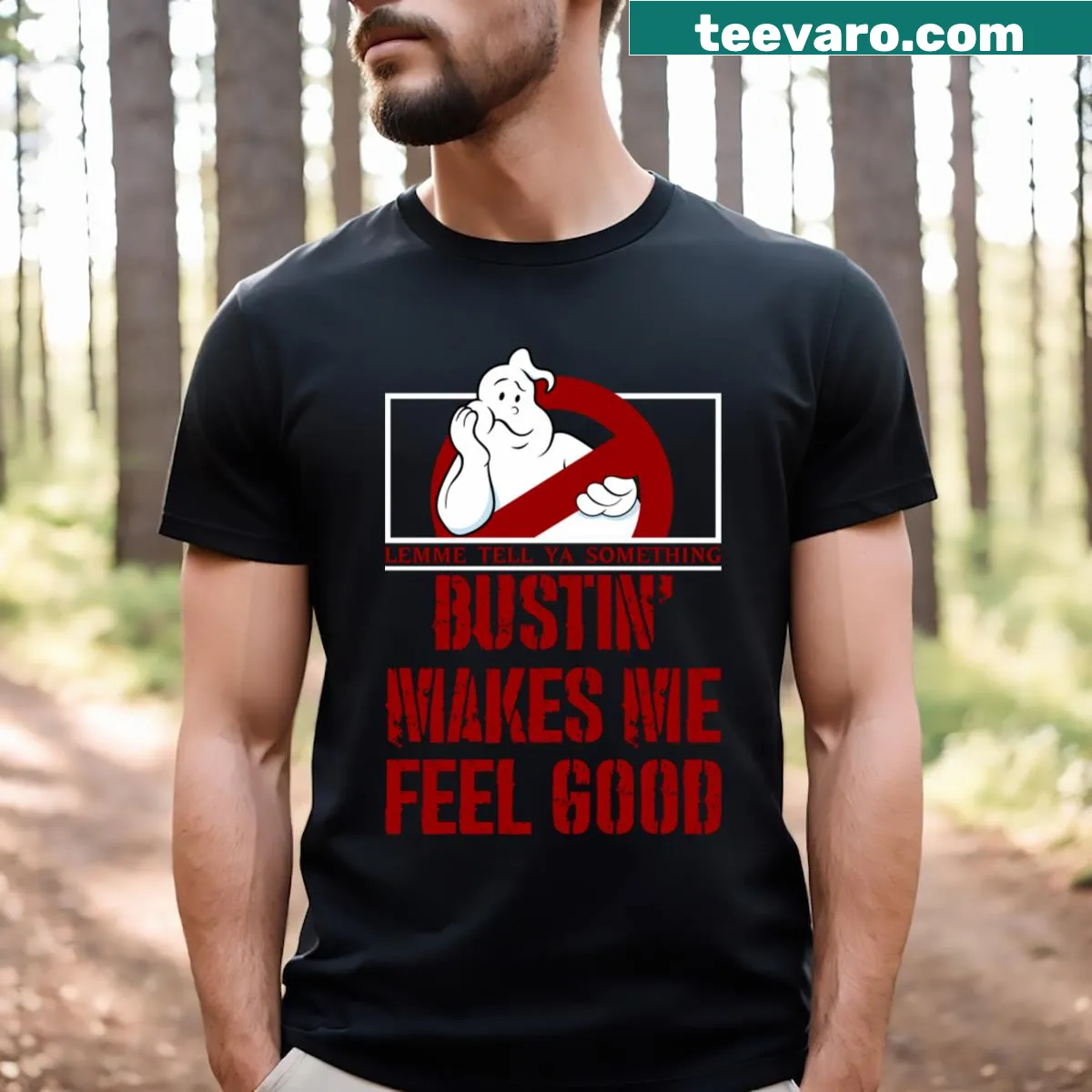 Ghost illustration with text Bustin' Ghost Model T-shirt — on a men's t-shirt