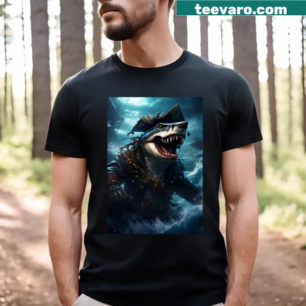 Playful shark captain graphic on a casual T-shirt