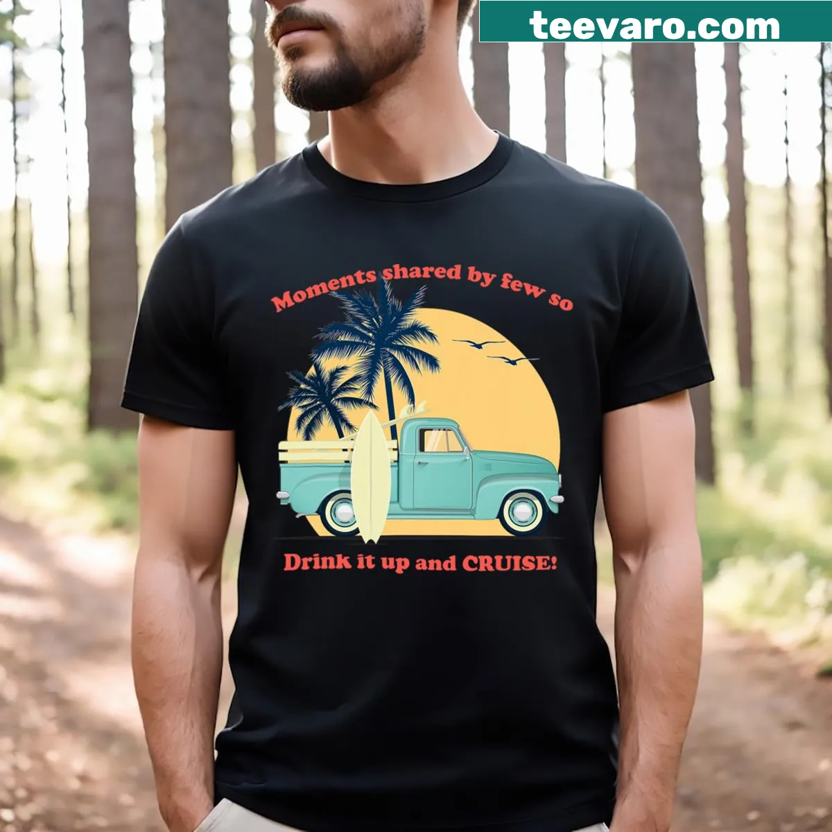 Classic truck graphic with yacht rock lyrics on a t-shirt — on a men's t-shirt