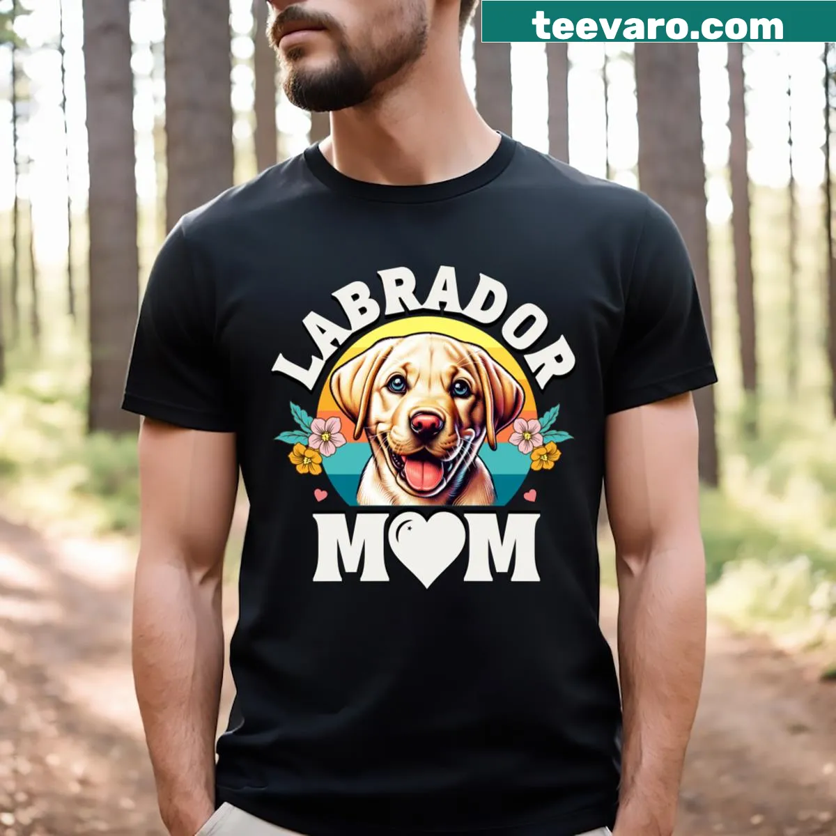 Retro sunset t-shirt for Labrador moms — on a men's t-shirt