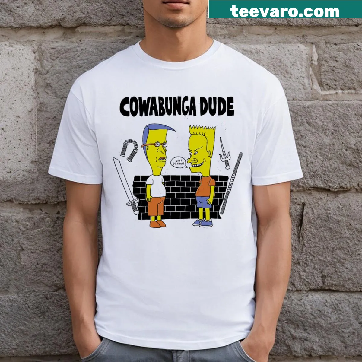 Nostalgic Cowabunga Dude t-shirt with fun retro graphics — on a men's t-shirt