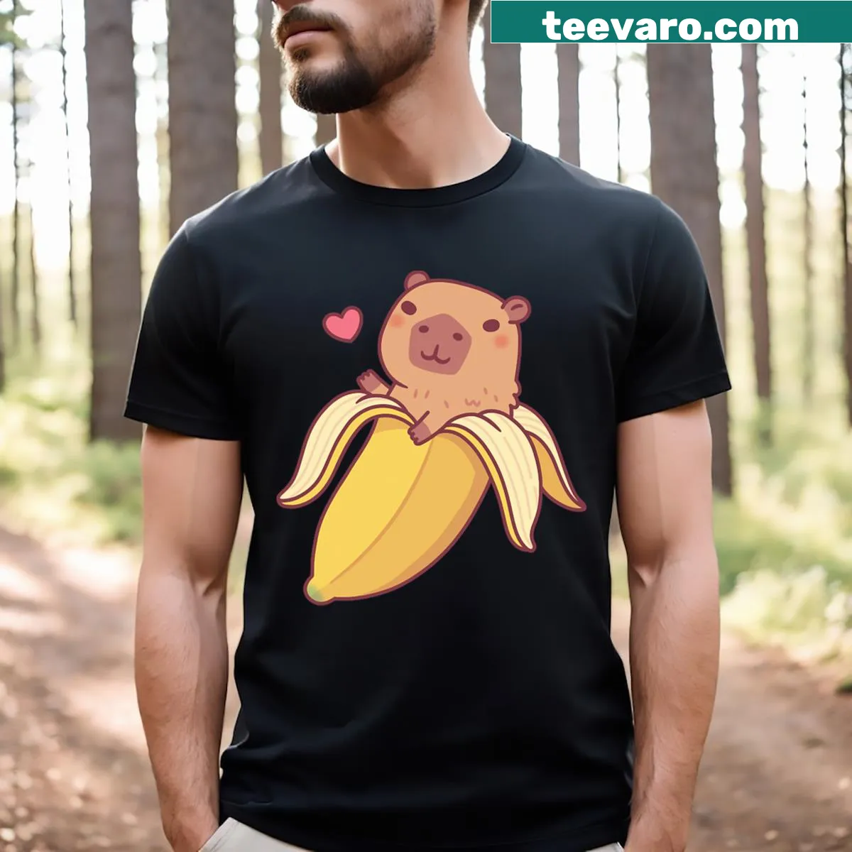 Funny capybara lounging in a banana graphic t-shirt — on a men's t-shirt