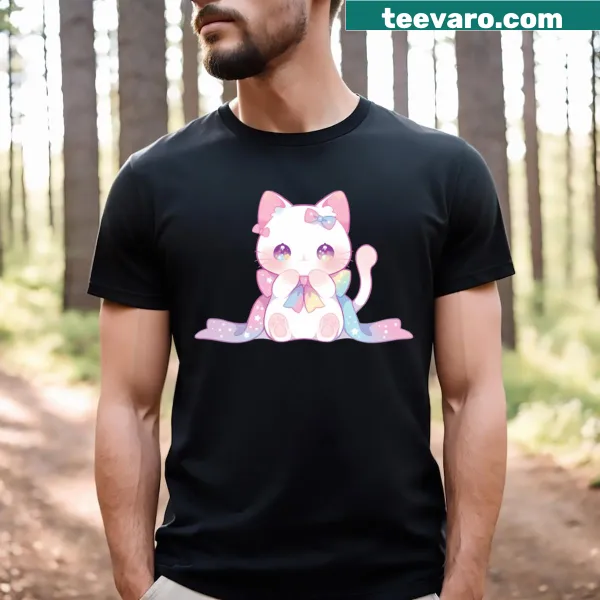 Cartoon T-shirt featuring a cute coquette kitten design