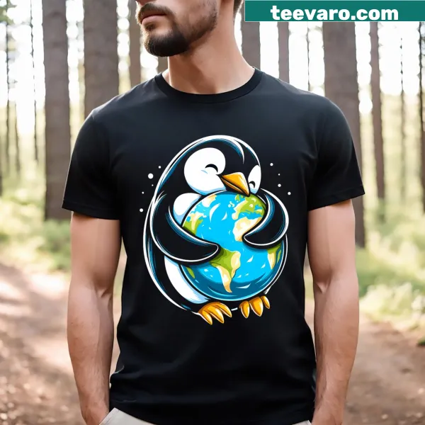 Cute penguin graphic for Earth Day on a t-shirt