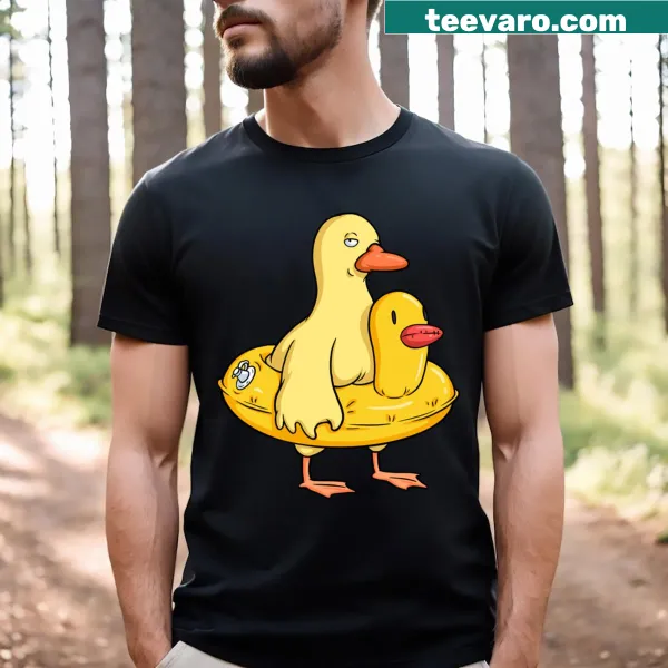 Playful illustration of double ducks on an active wear t-shirt