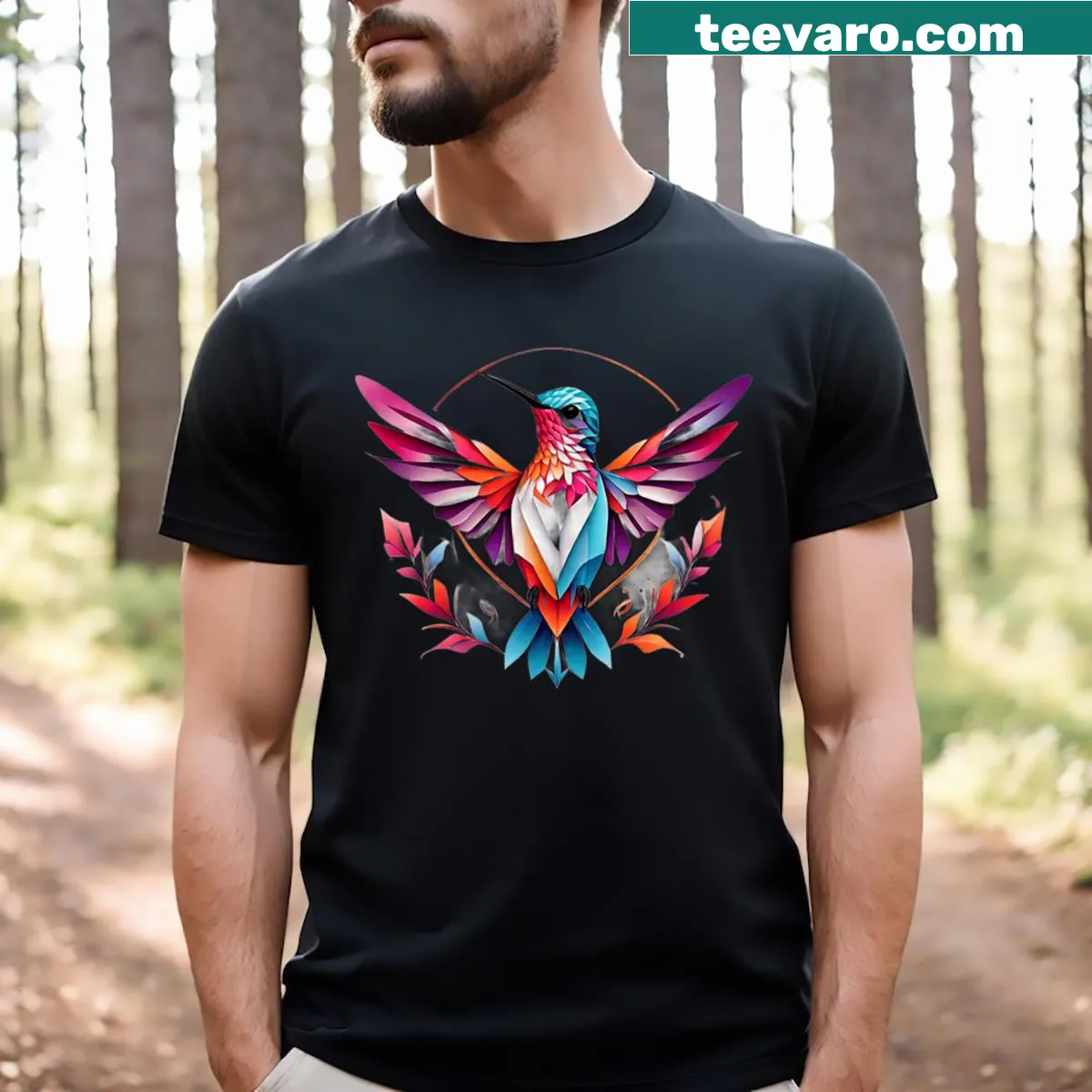 Watercolor illustration of a hummingbird on a T-shirt. — on a men's t-shirt