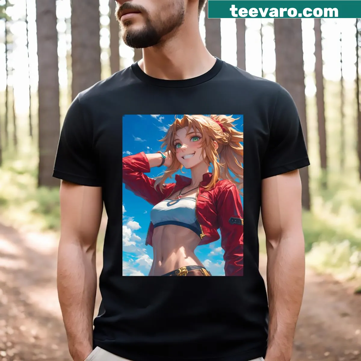 Illustration of anime character Mordred from Fate Grand Order on a t-shirt — on a men's t-shirt