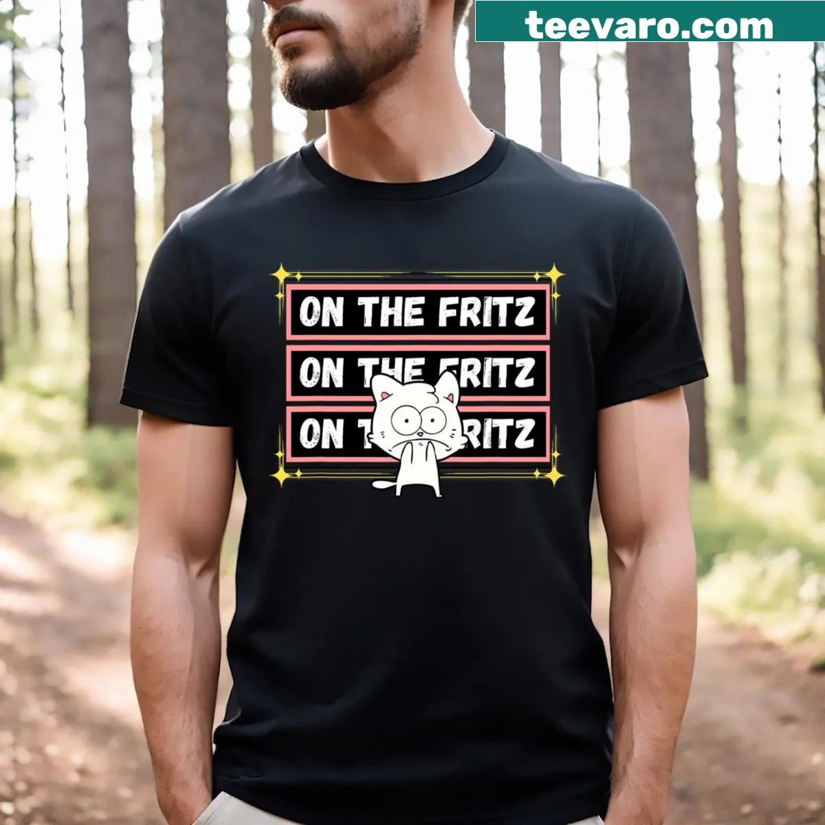 Edgy cartoon cat design on a humorous T-shirt — on a men's t-shirt