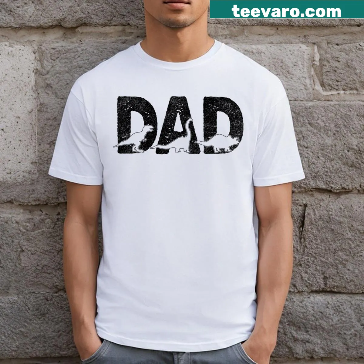 Vintage T-Rex dinosaur design on a humorous Father's Day T-shirt — on a men's t-shirt