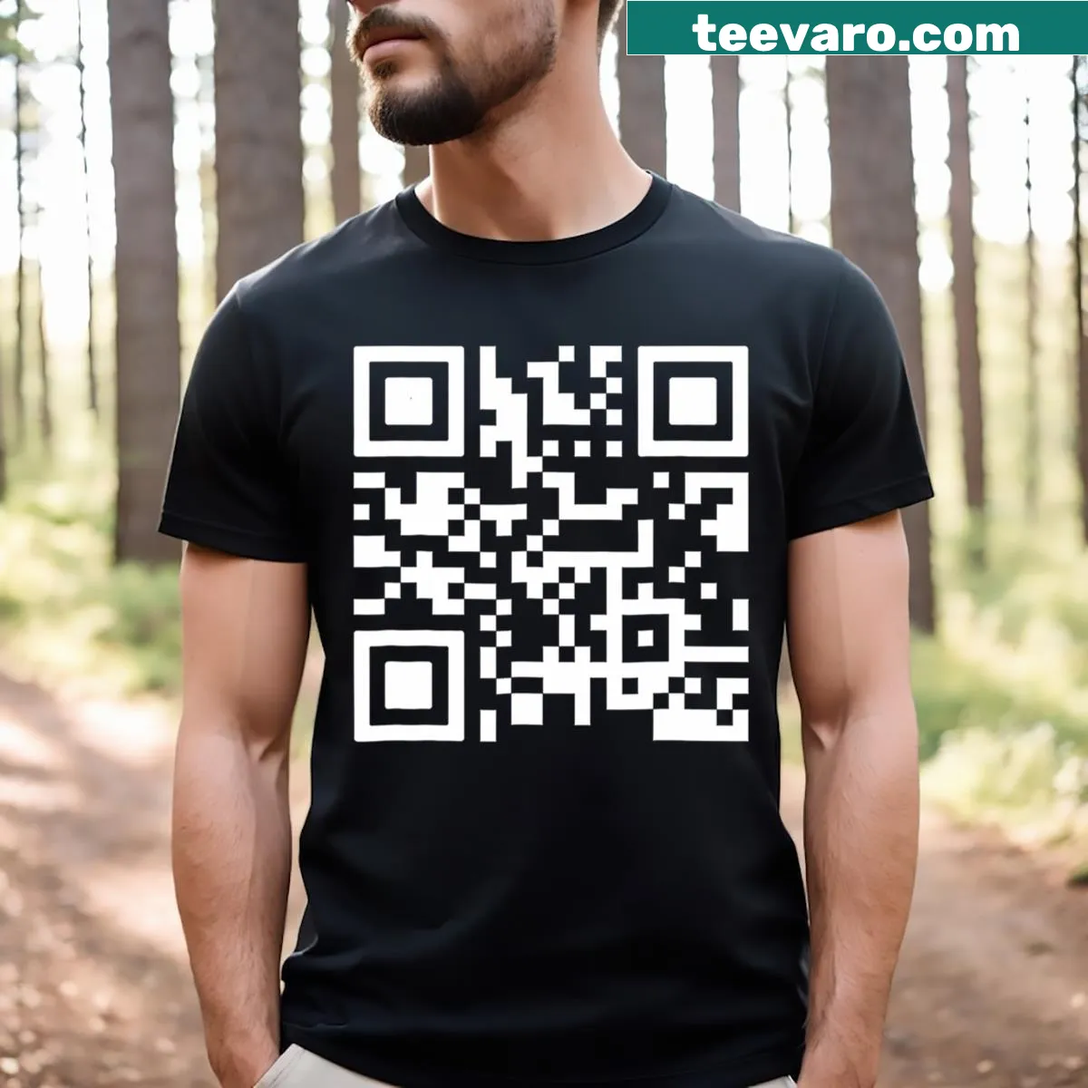 Humorous QR code graphic t-shirt for Halloween fun — on a men's t-shirt