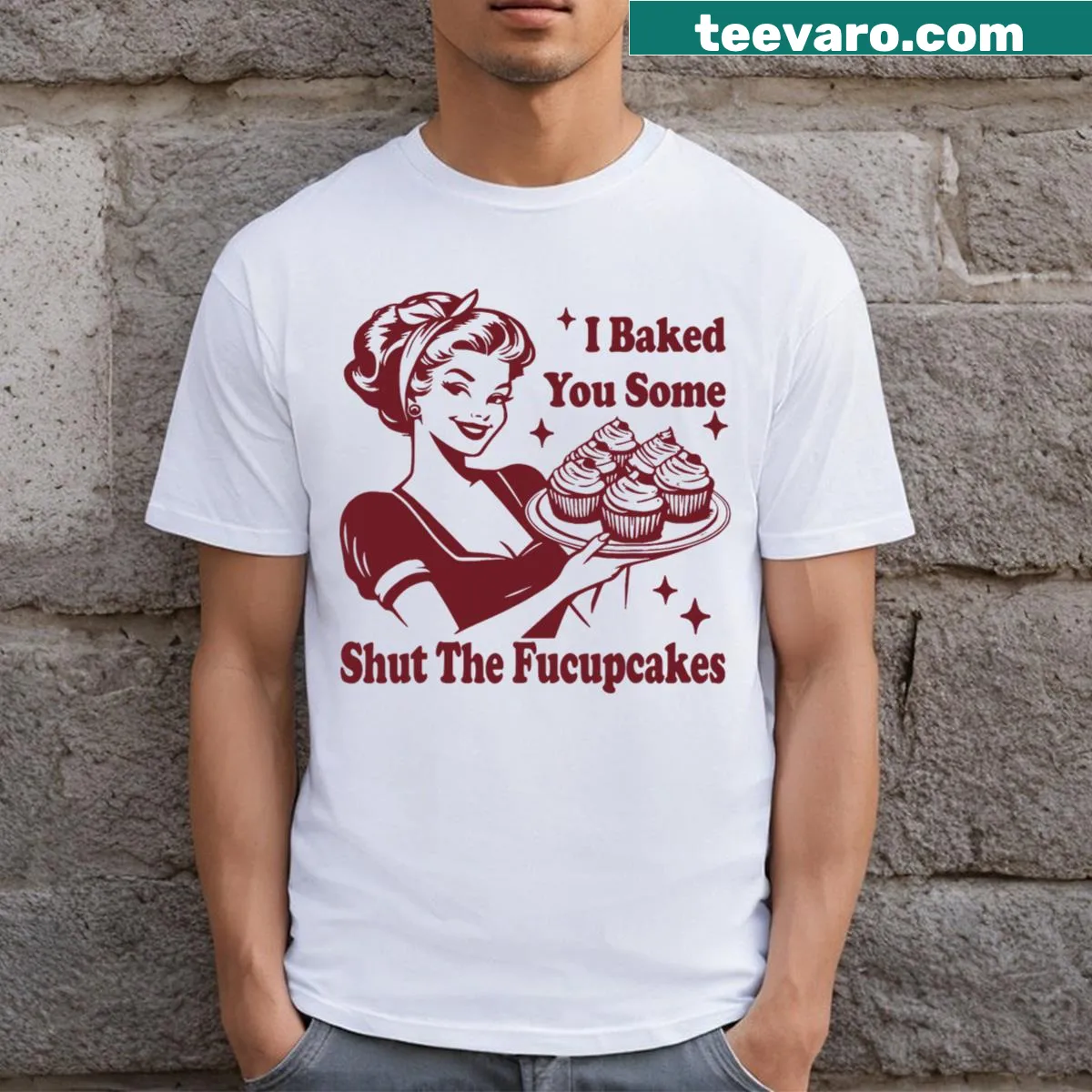 Vintage-style t-shirt with humorous baking phrase — on a men's t-shirt