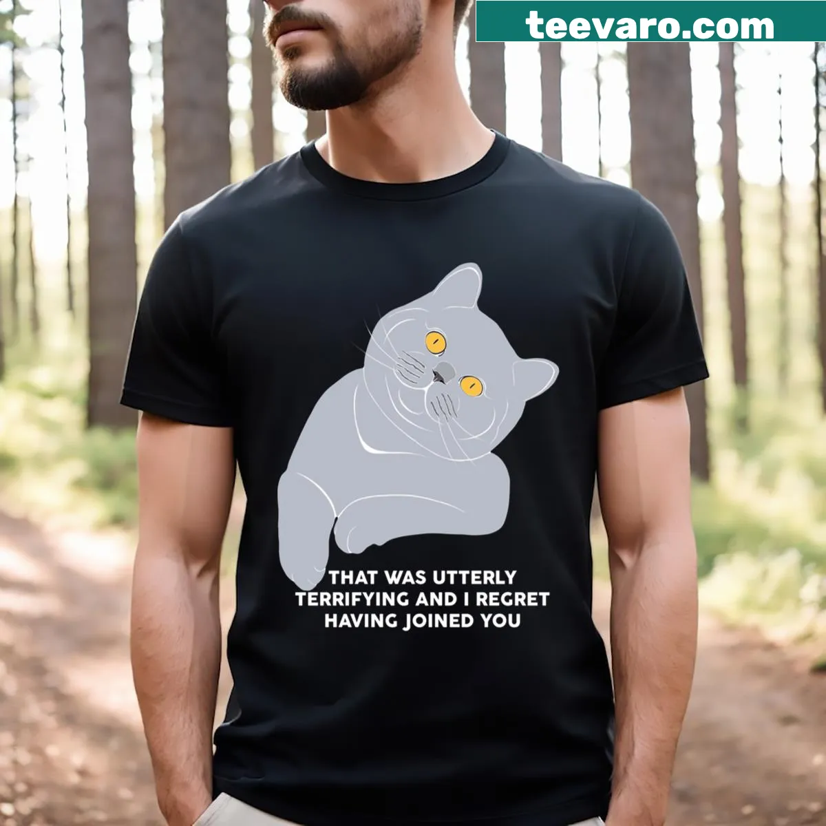 Humorous cat print t-shirt for cat lovers — on a men's t-shirt