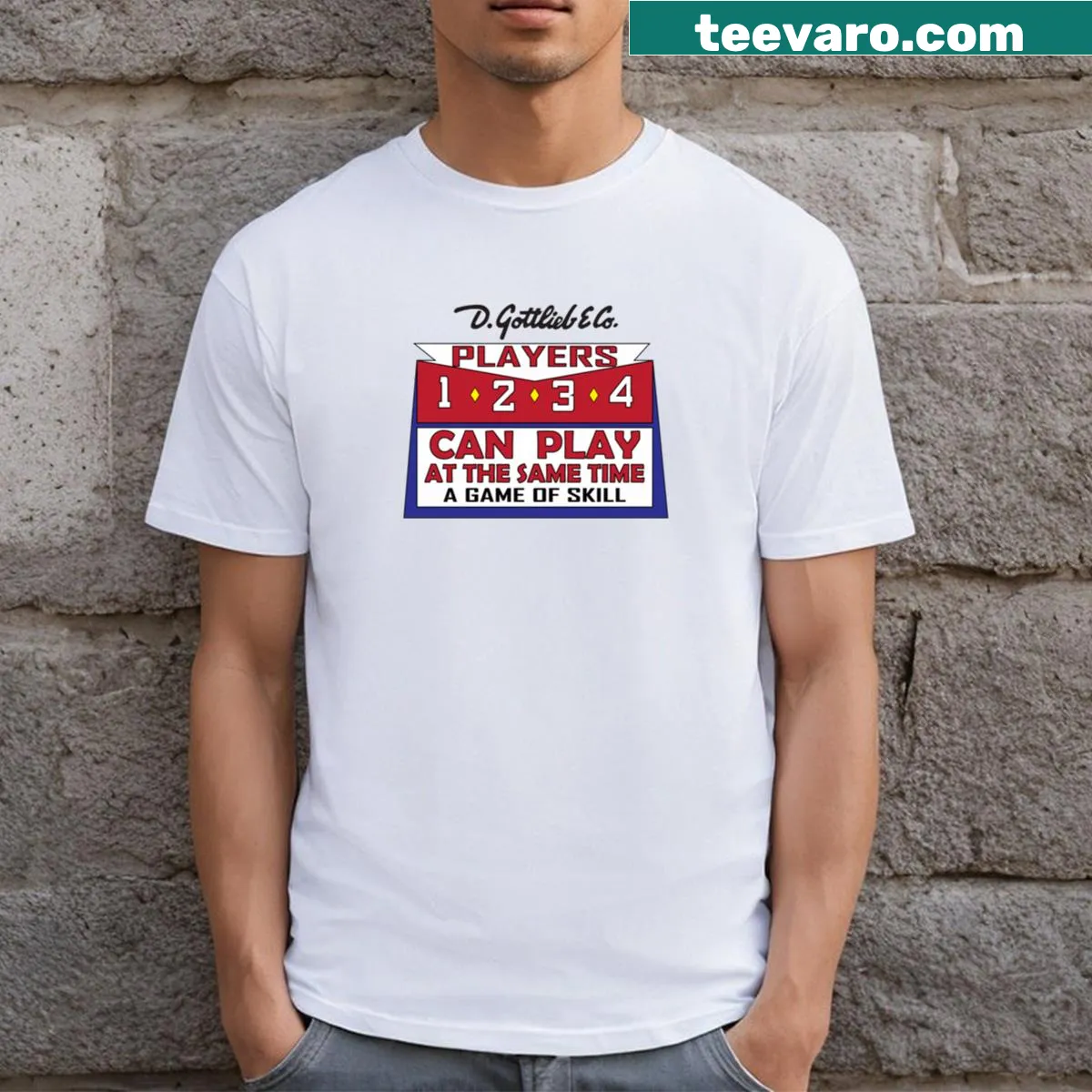 T-shirt featuring Gottlieb's Game of Skill graphic — on a men's t-shirt