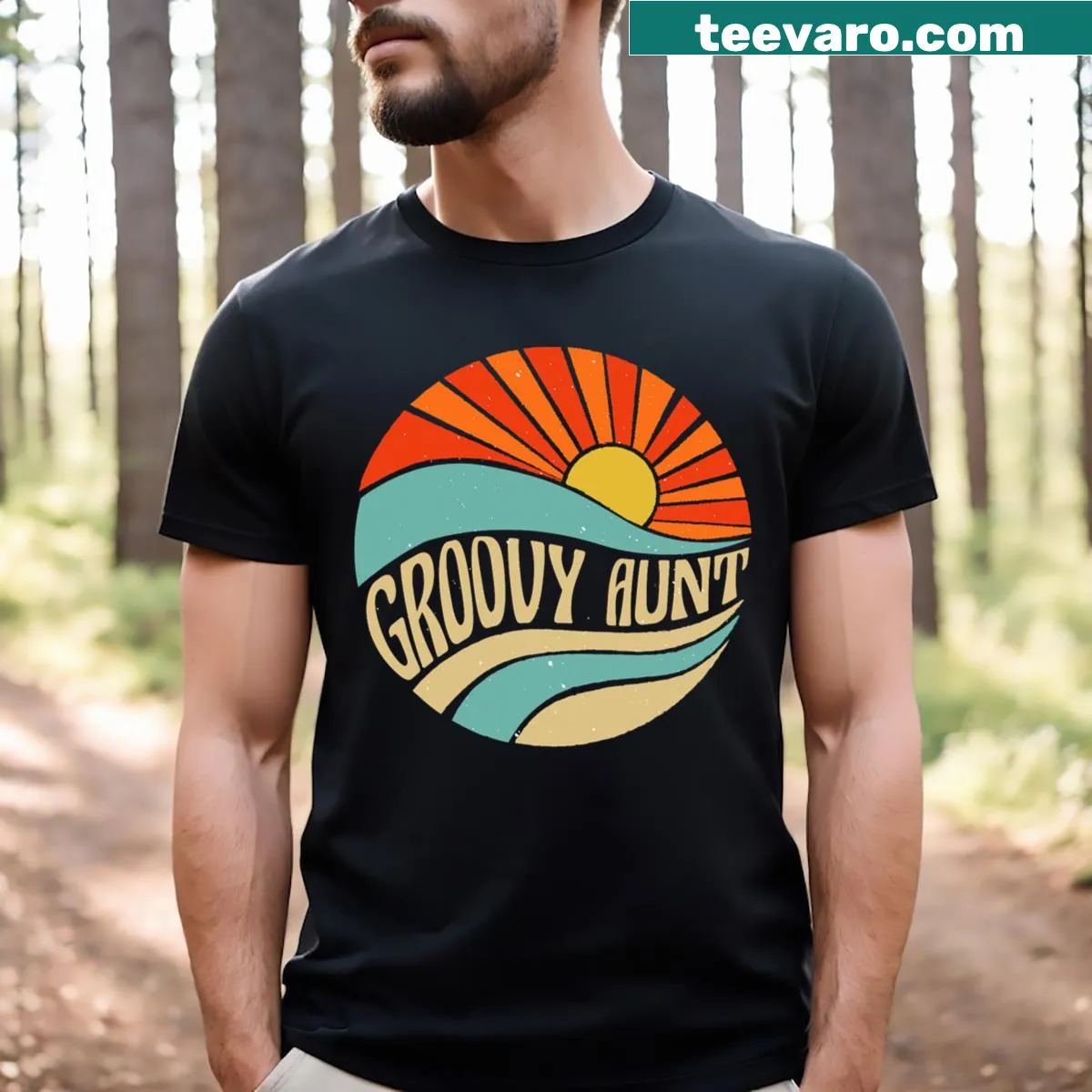 Retro 70s style Mother's Day t-shirt for a groovy aunt — on a men's t-shirt