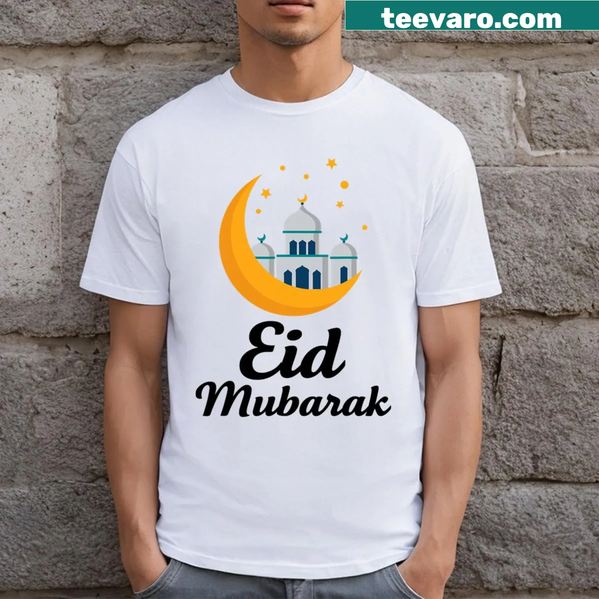 Eid Mubarak t-shirt for kids celebrating the holiday — on a men's t-shirt