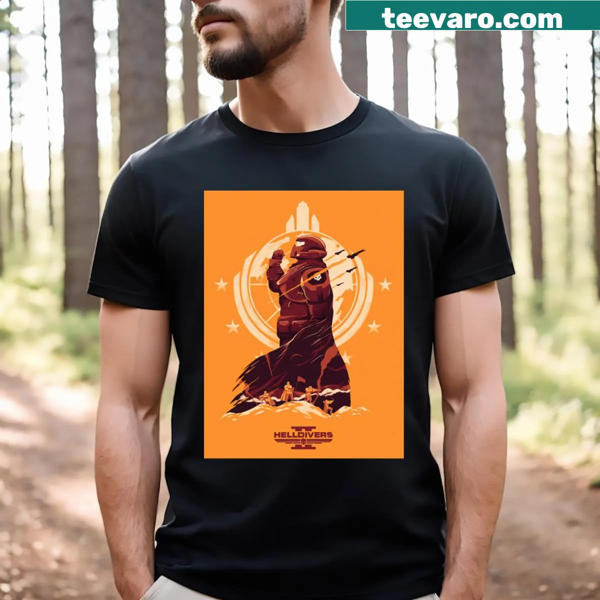 Edgy T-shirt featuring Hell Divers 2 video game graphic — on a men's t-shirt