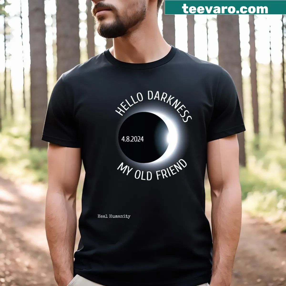 Minimalist Hello Darkness t-shirt with simple text — on a men's t-shirt
