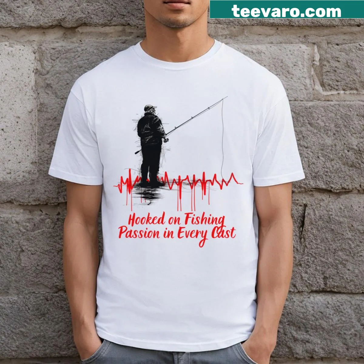 Fishing-themed t-shirt with playful text for fishing enthusiasts — on a men's t-shirt