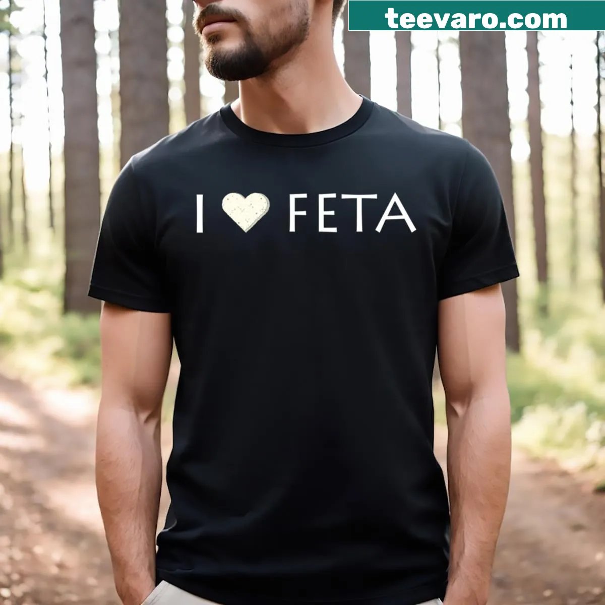 I Love Feta phrase on a T-shirt — on a men's t-shirt
