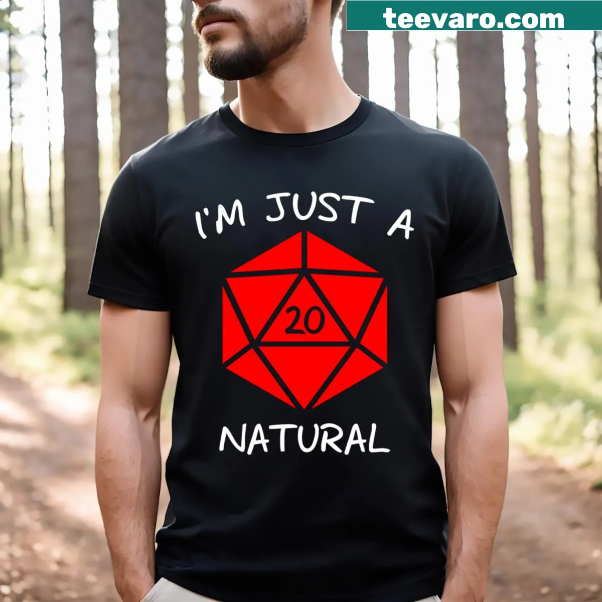Minimalist t-shirt with white text stating 'I'm Just A Natural' — on a men's t-shirt