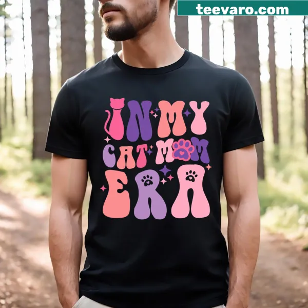 T-shirt with the phrase 'In My Cat Mom Era' and cute illustrations